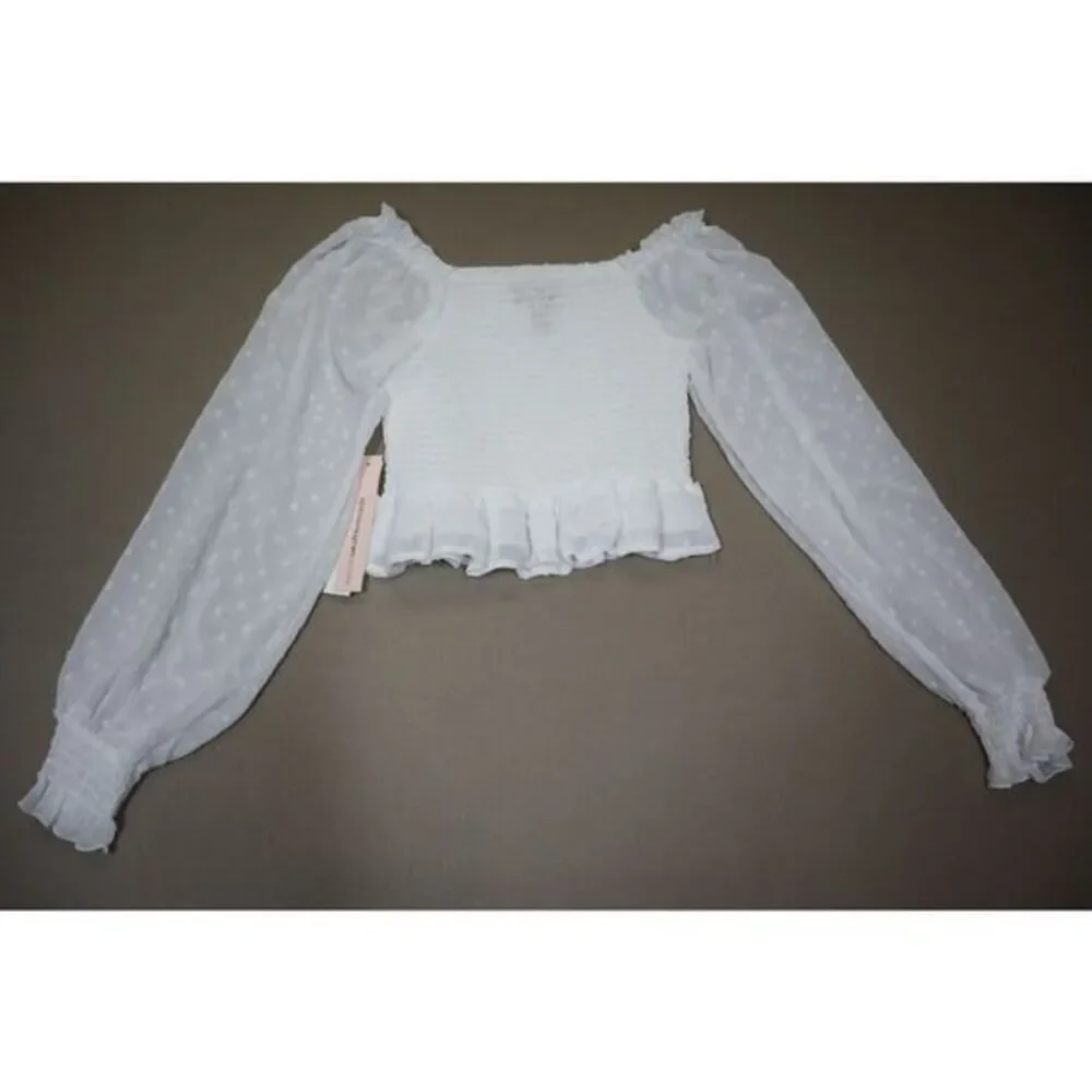 Aqua Girls‎ White Swiss Dot Smocked Top Size L 10/12
